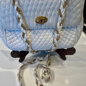 Bally Leather Quilted Handbag w/ Braided Leather and Gold Chain Strap Gently Use